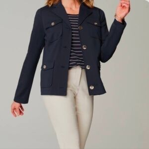 Nwt J.Jill Women's Wearever Navy Blue Blazer with Button Accent & Pockets  SZ MP